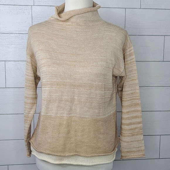 Krista Larson Sweater Mock Neck Layered Tan Beige Wearable Fiber Art Lagenlook - Picture 6 of 12